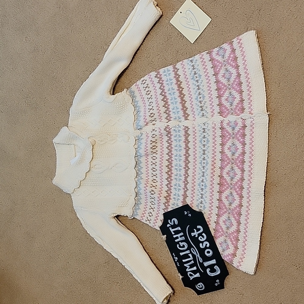 Double Heart Sweater Dress New 6-9 Months Ivory Pale Blue Pink